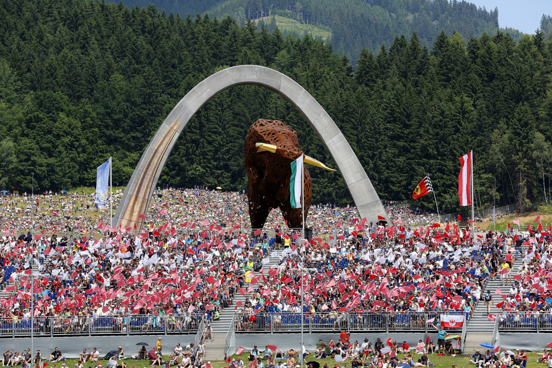 Giant bull statue in the centre of the Grand Stand in Speilberg