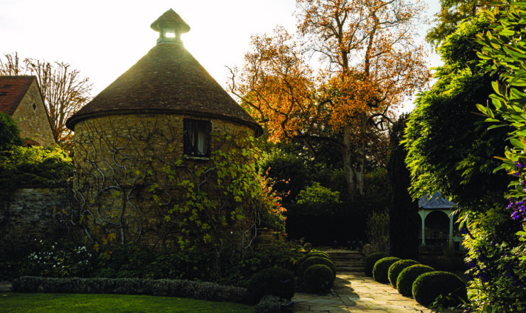 Beautiful garden scenery in the grounds of Le Manoir