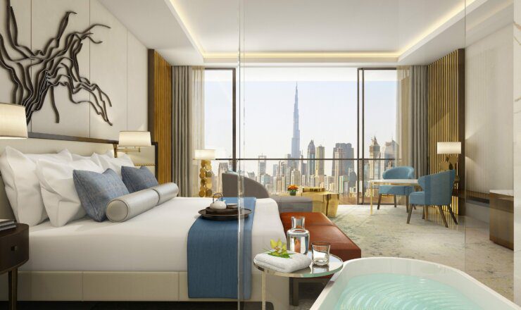 Image of a room at Atlantis the Palm with double bed and skyline