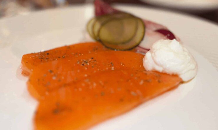 smoked salmon starter in Michelin-star restaurant